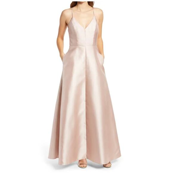 Alfred Sung Champaign Spaghetti Strap Cross Back Bridesmaids Dress 10 - Picture 1 of 6